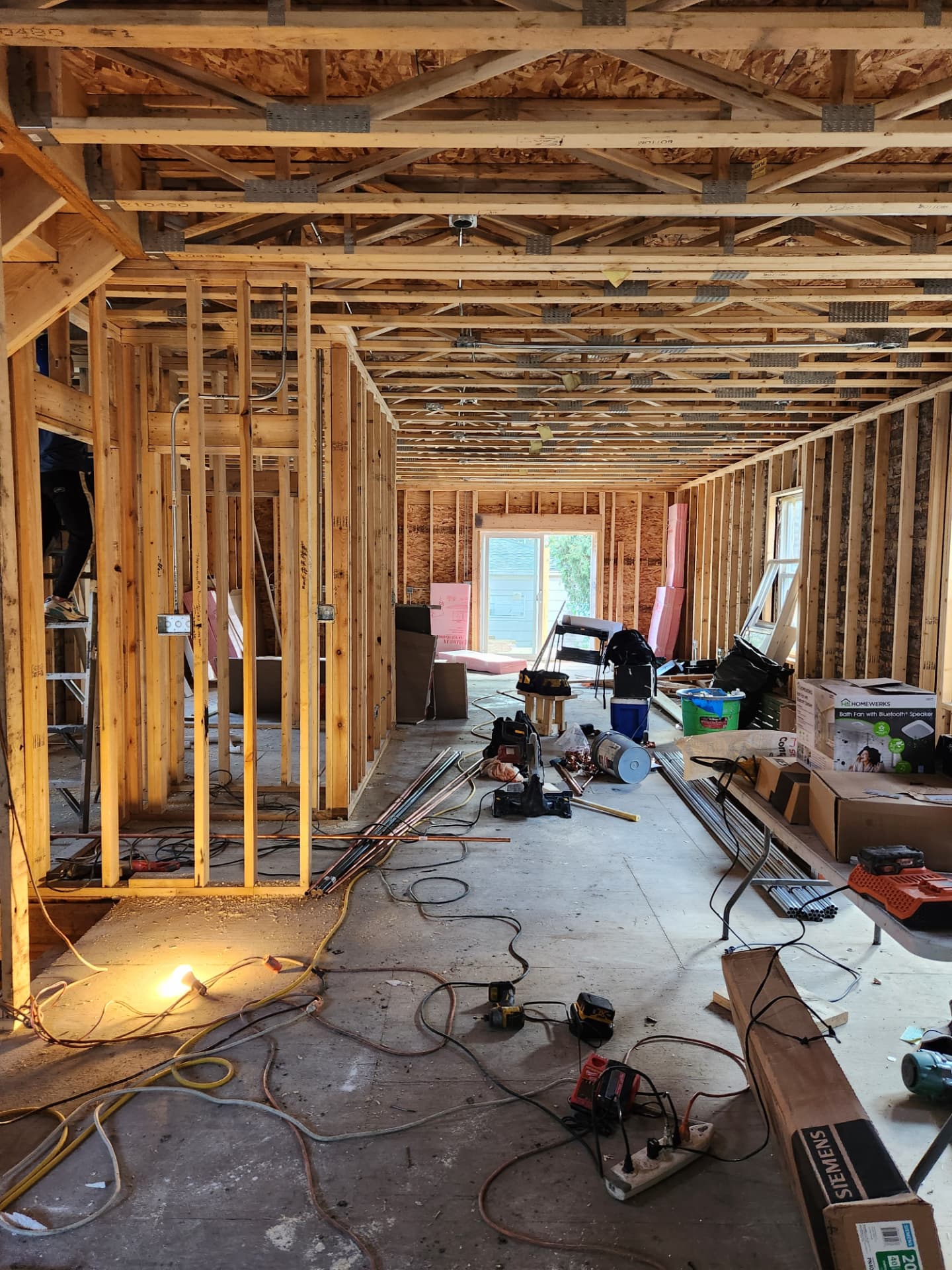 Open framed main level during renovation work